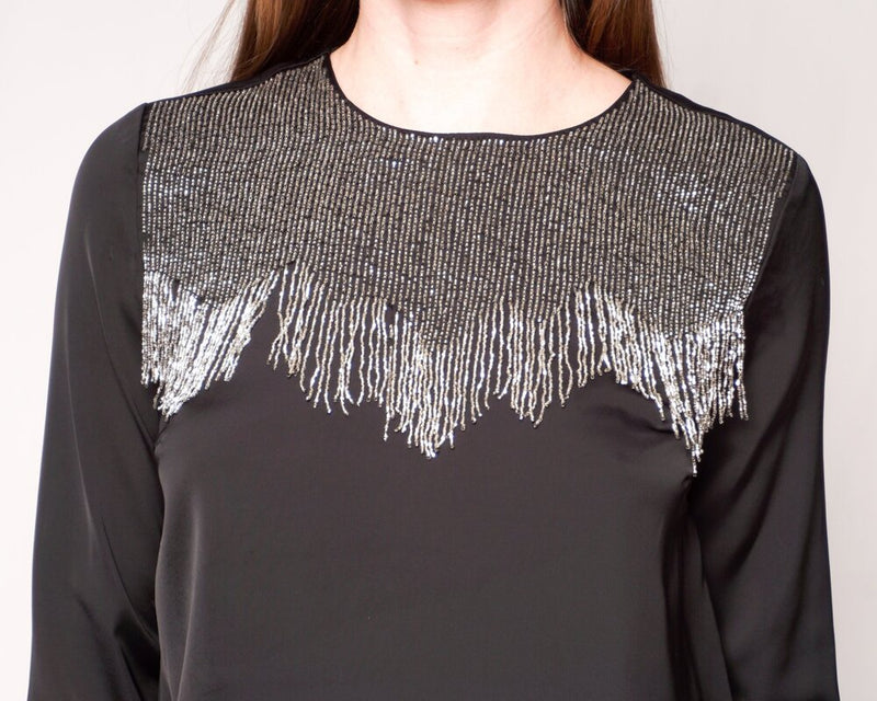 SANDRO Eksy Beaded Embellished Black Top (Size S)