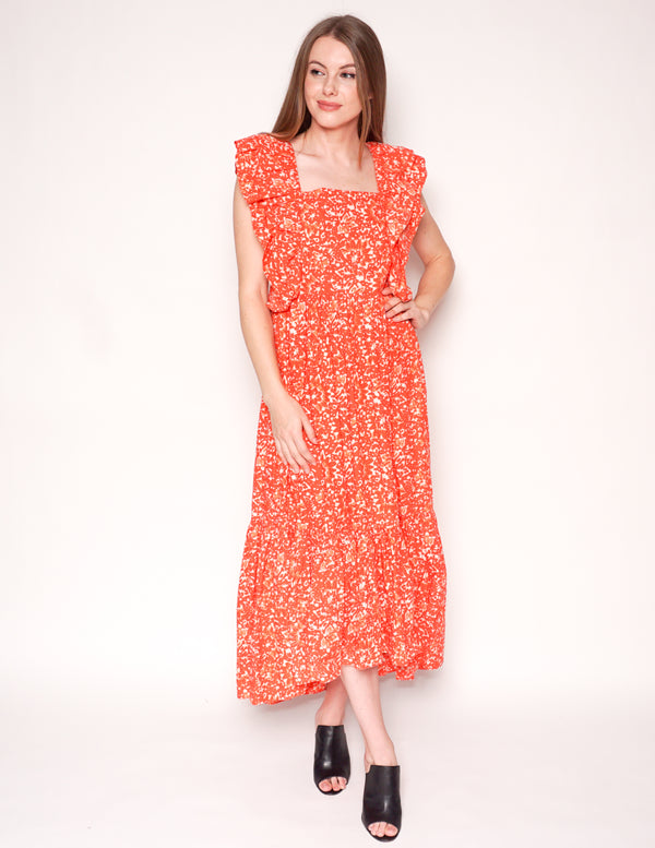 ULLA JOHNSON Coral Batik FREIDA Maxi Ruffle Dress