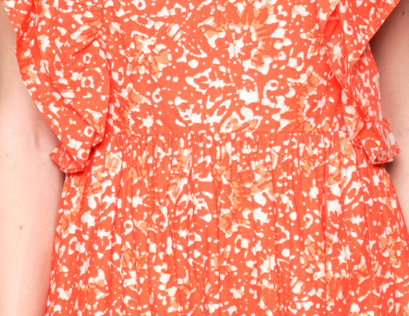 ULLA JOHNSON Coral Batik FREIDA Maxi Ruffle Dress