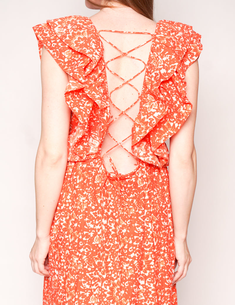 ULLA JOHNSON Coral Batik FREIDA Maxi Ruffle Dress