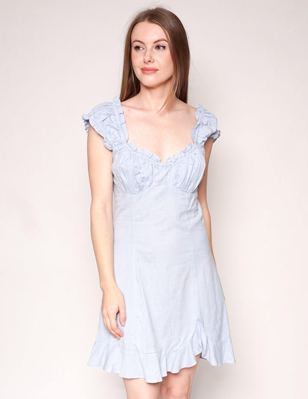 FREE PEOPLE Like A Lady Blue Ruffle Mini Dress - Fashion Without Trashin