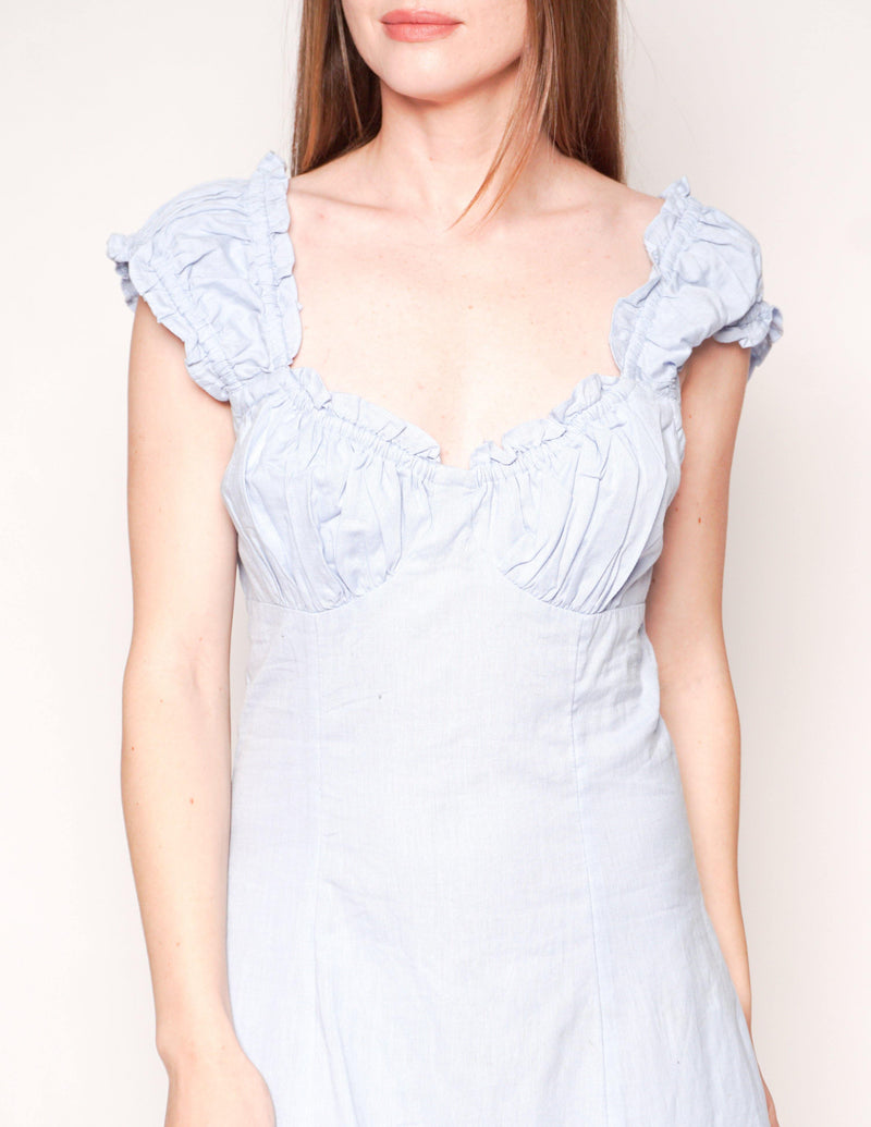 FREE PEOPLE Like A Lady Blue Ruffle Mini Dress - Fashion Without Trashin