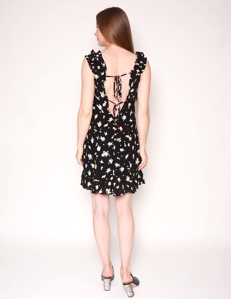 FREE PEOPLE Like A Lady Black Citrus Ruffle Mini Dress - Fashion Without Trashin