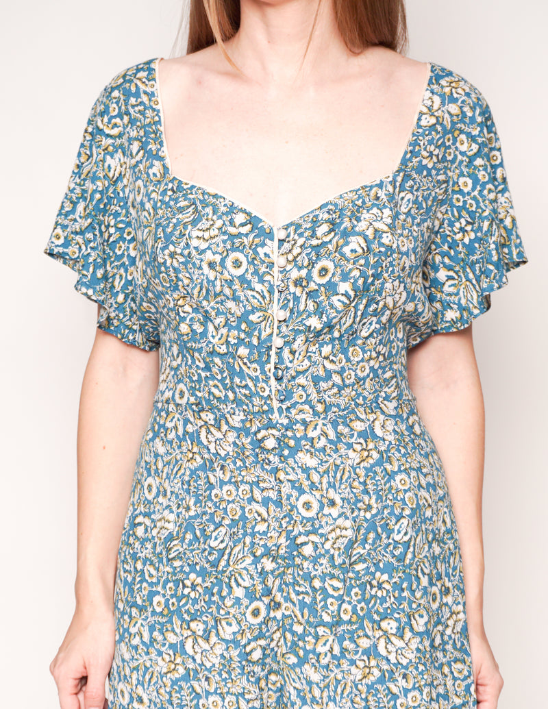MAEVE ANTHROPOLOGIE Point Breeze Floral Print Button Romper
