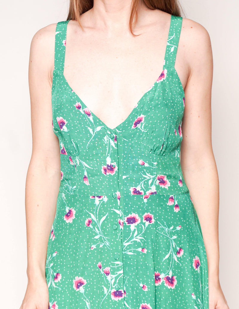 FREE PEOPLE Sleeveless Green Floral Button-Down Mini Dress - Fashion Without Trashin