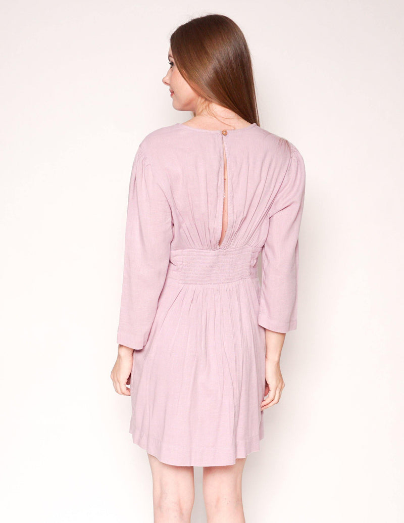 FREE PEOPLE Tied Together Lilac Smocked Back Mini Dress - Fashion Without Trashin