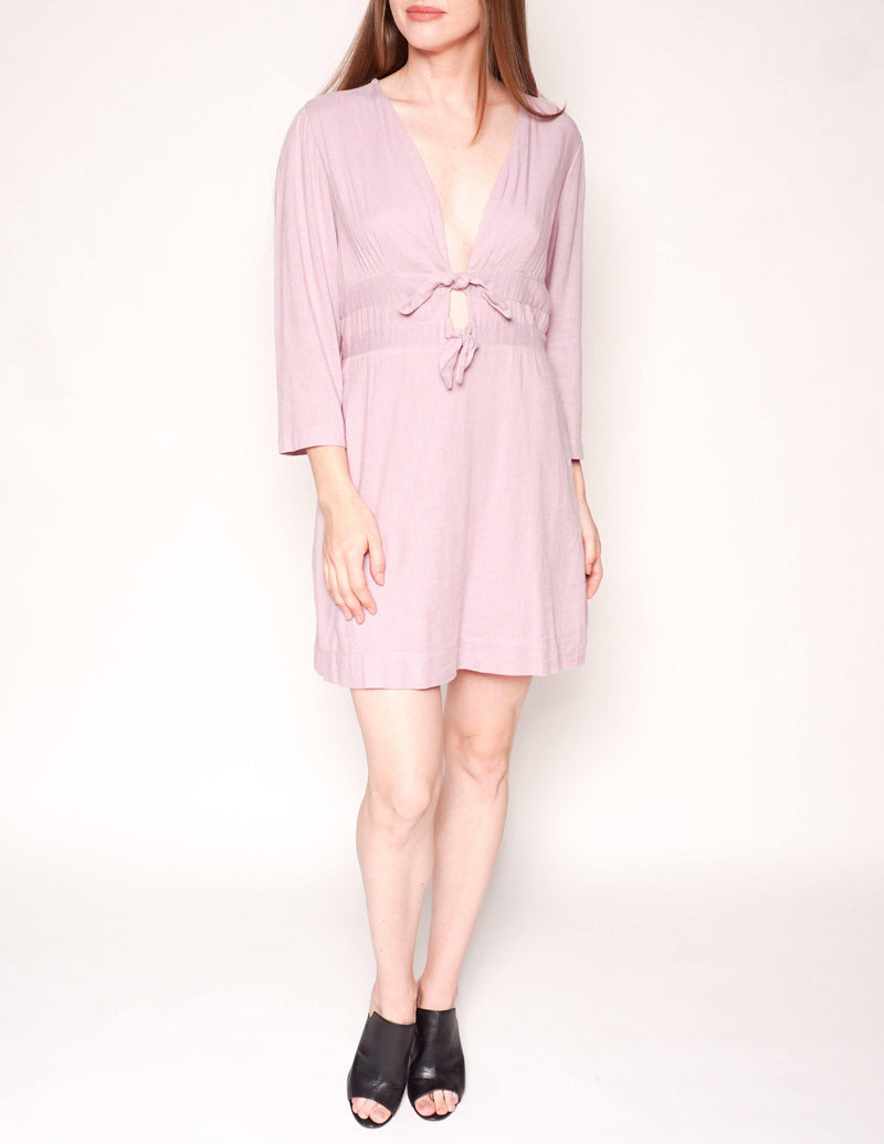 FREE PEOPLE Tied Together Lilac Smocked Back Mini Dress - Fashion Without Trashin