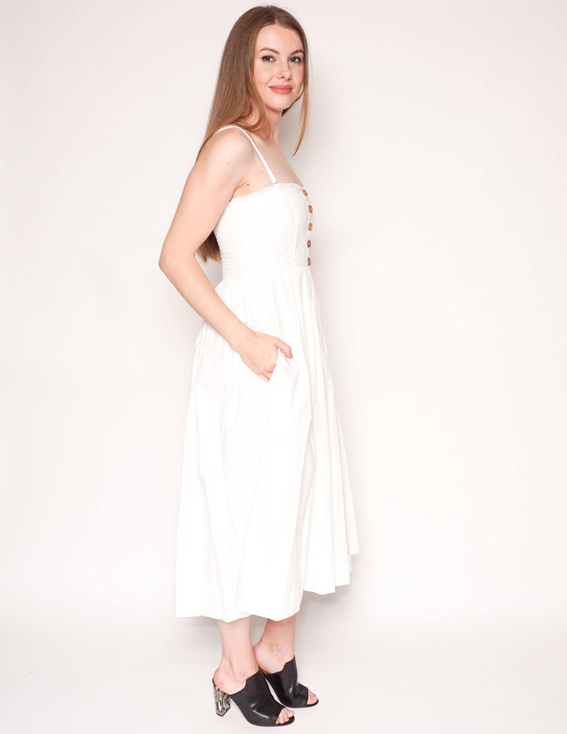FREE PEOPLE White LILAH Cotton Pleated Tube Midi Dress - Fashion Without Trashin