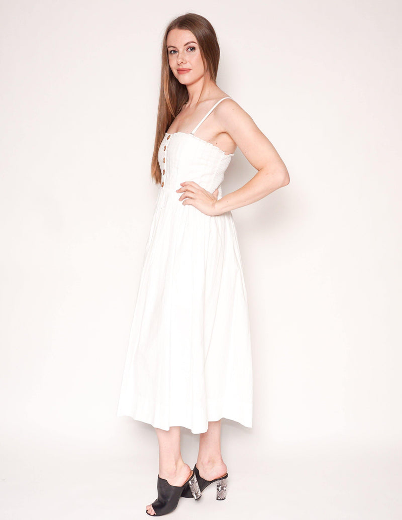 FREE PEOPLE White LILAH Cotton Pleated Tube Midi Dress - Fashion Without Trashin