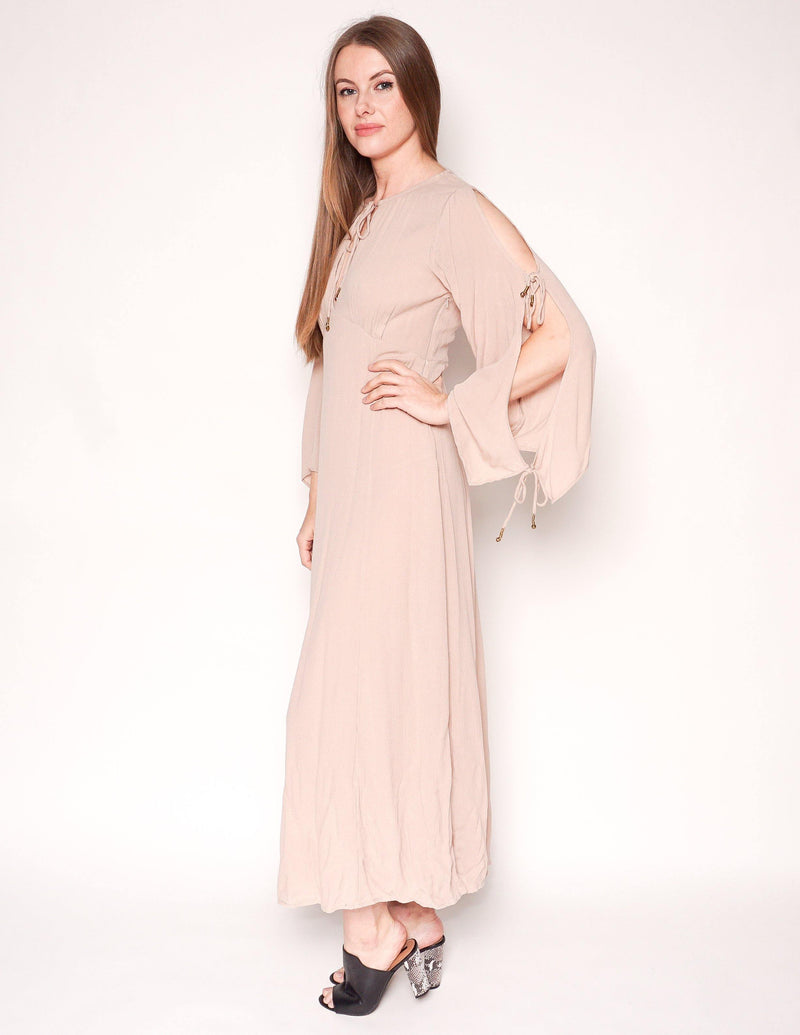 FREE PEOPLE Endless Summer Cold-Shoulder Beige Maxi Dress - Fashion Without Trashin