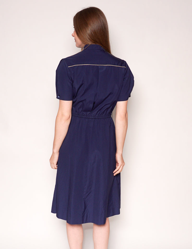 VINTAGE Navy Blue Short-Sleeve Shirtdress