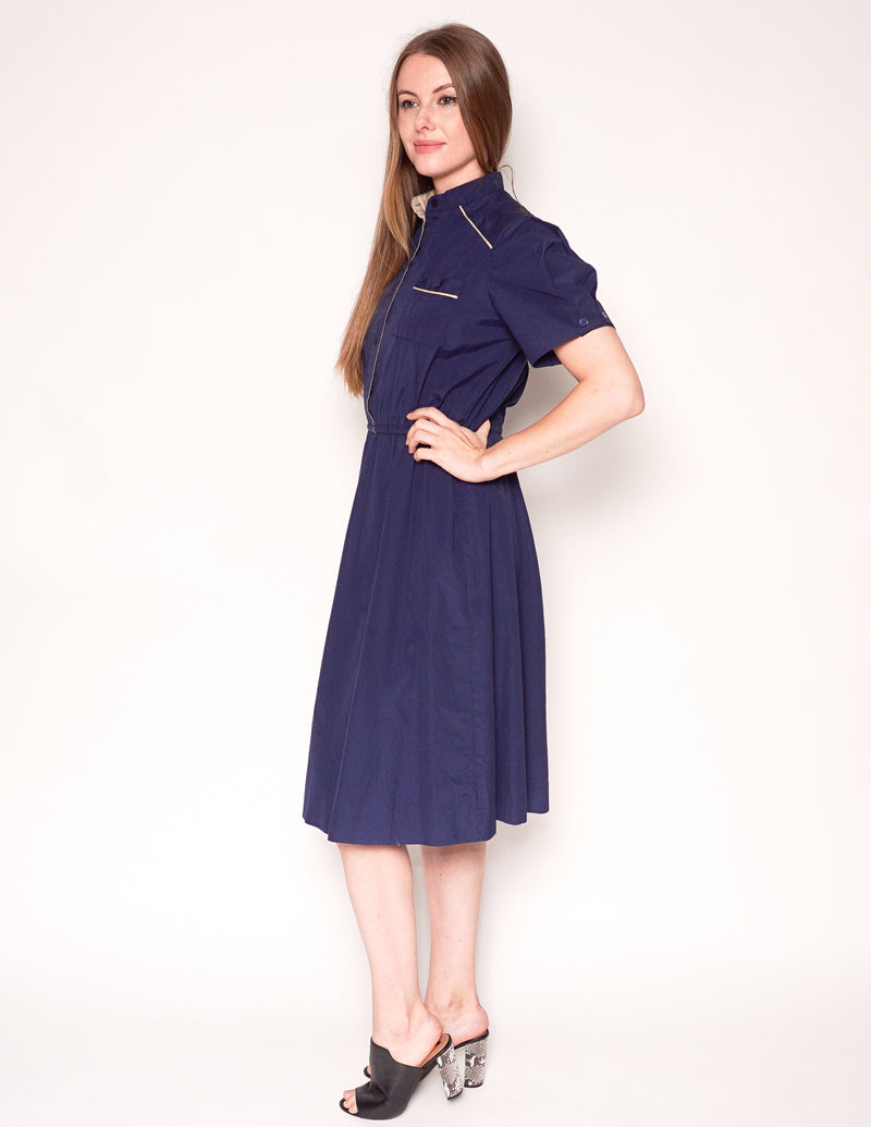 VINTAGE Navy Blue Short-Sleeve Shirtdress