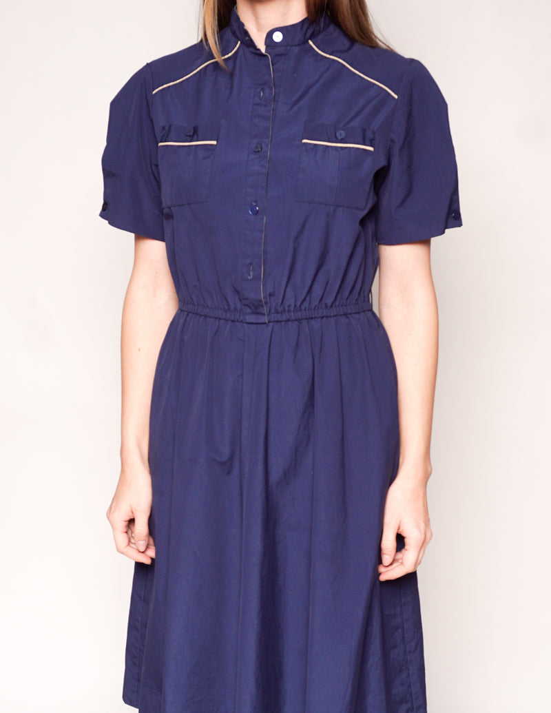 VINTAGE Navy Blue Short-Sleeve Shirtdress