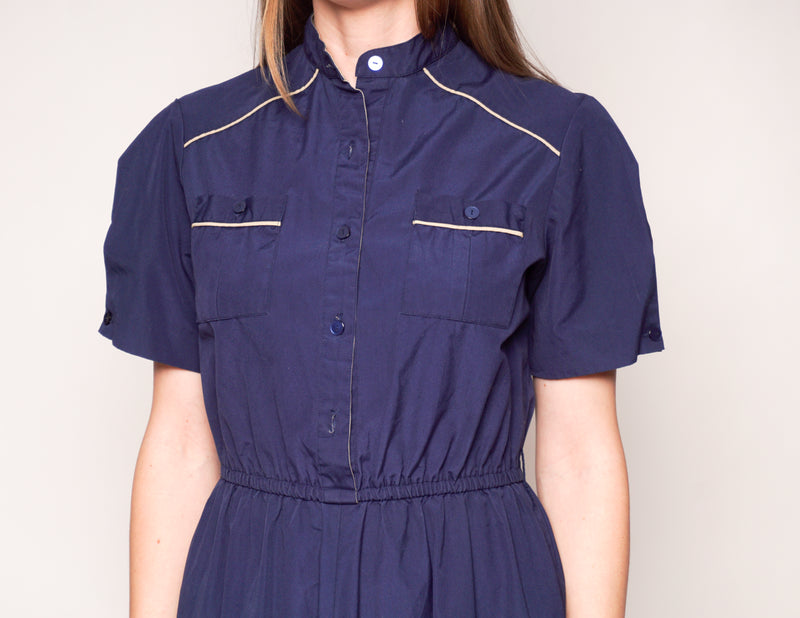 VINTAGE Navy Blue Short-Sleeve Shirtdress