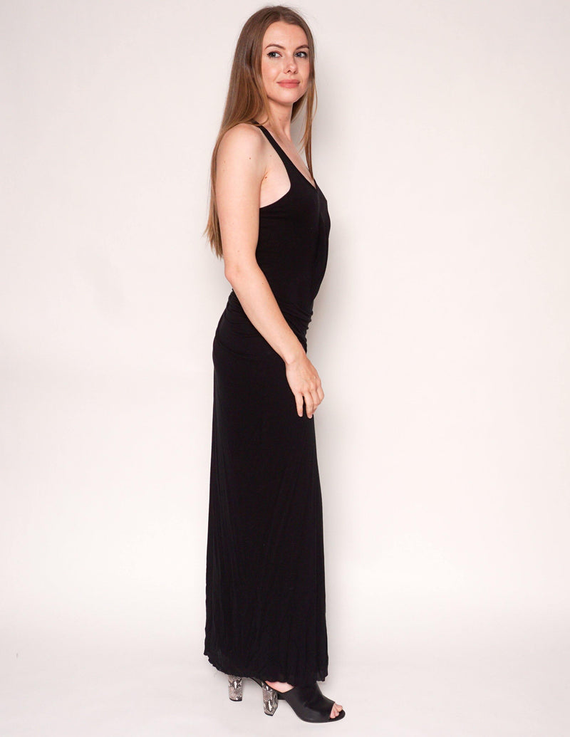 HELMUT LANG Black Slack Jersey Racerback Maxi Dress - Fashion Without Trashin