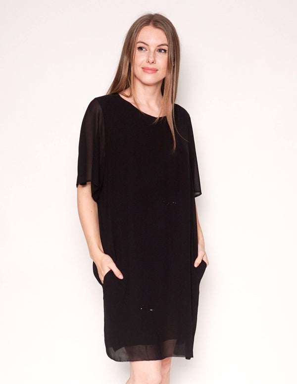 ACNE Short-Sleeve Black Shift Mini Dress - Fashion Without Trashin