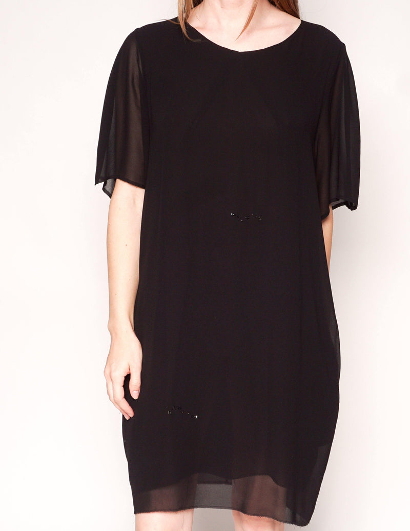 ACNE Short-Sleeve Black Shift Mini Dress - Fashion Without Trashin
