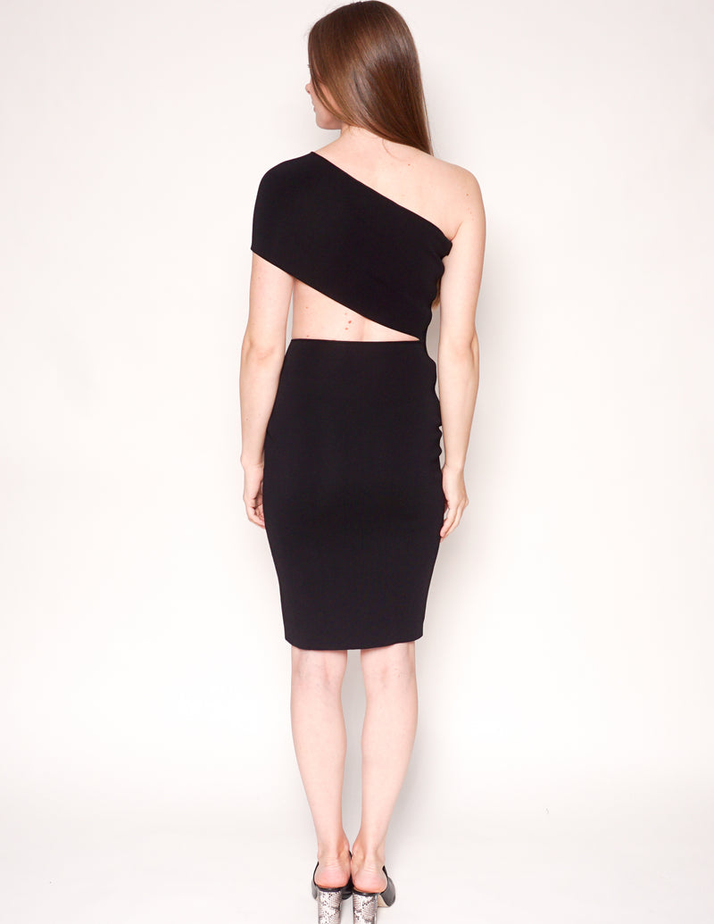 STELLA MCCARTNEY Black Asymmetric Cutout Knit Mini Dress