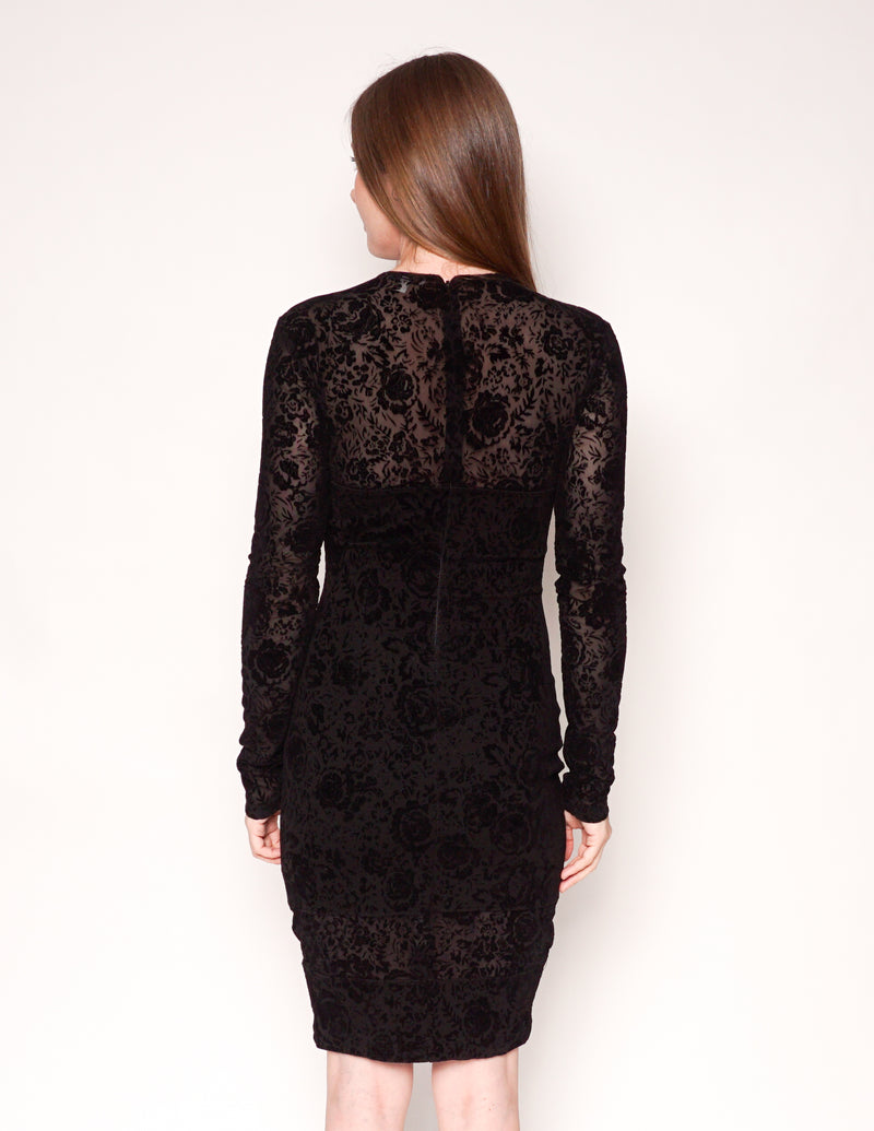 RONNY KOBO Black Floral Velvet Burnout Long-Sleeve Bodycon Dress