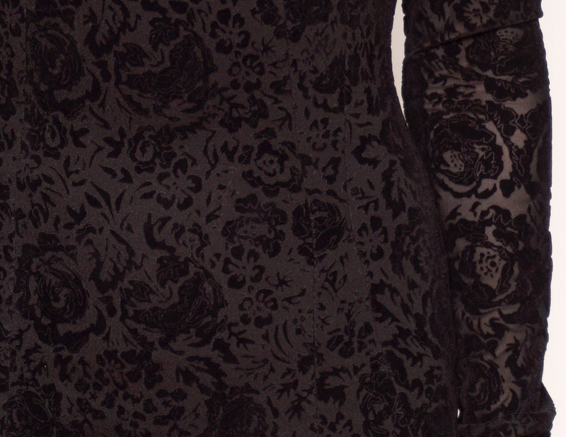 RONNY KOBO Black Floral Velvet Burnout Long-Sleeve Bodycon Dress