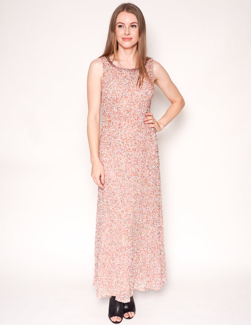 WONDER by JENNY PACKHAM Rainbow Sequin Pink Maxi Gown