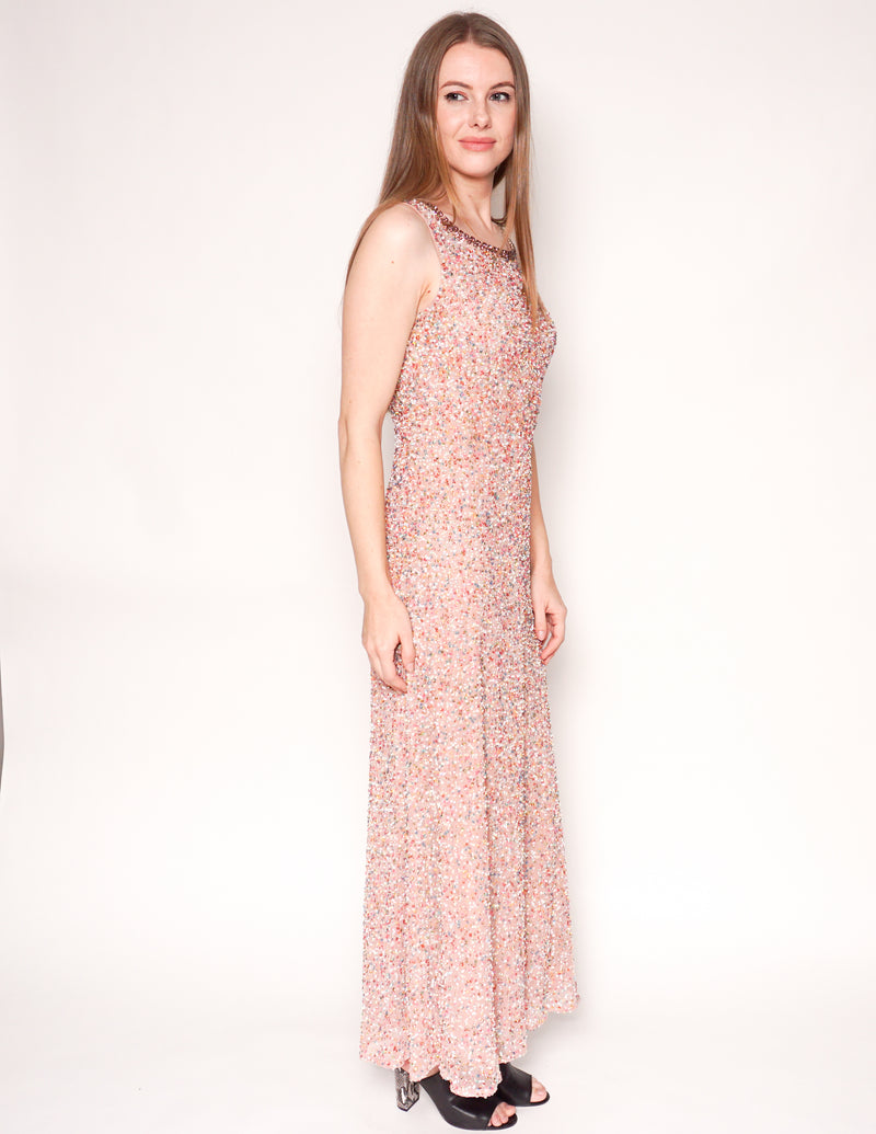 WONDER by JENNY PACKHAM Rainbow Sequin Pink Maxi Gown