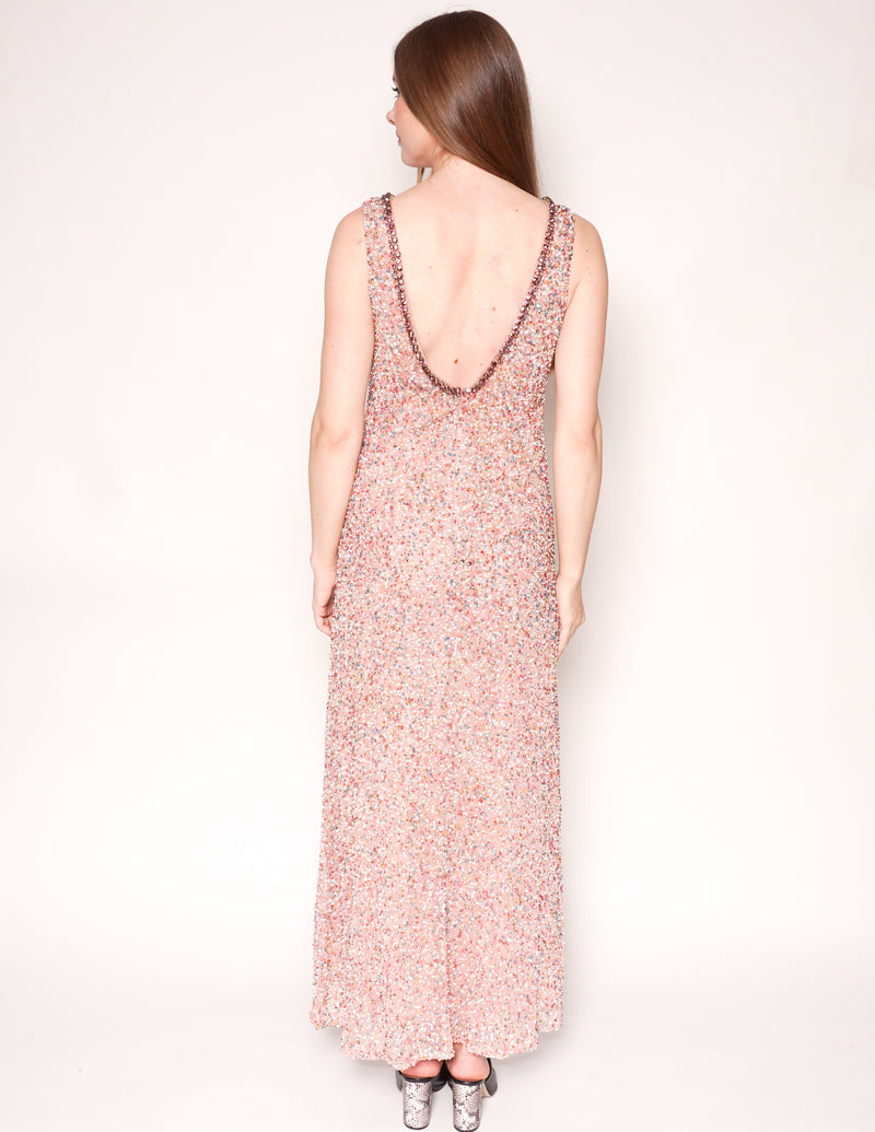 WONDER by JENNY PACKHAM Rainbow Sequin Pink Maxi Gown