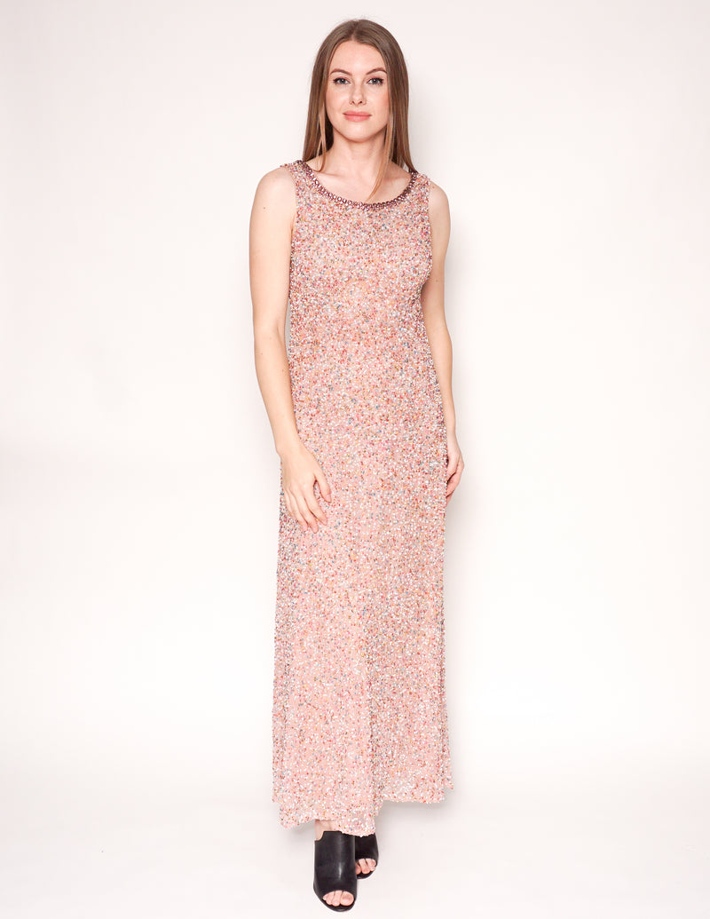 WONDER by JENNY PACKHAM Rainbow Sequin Pink Maxi Gown