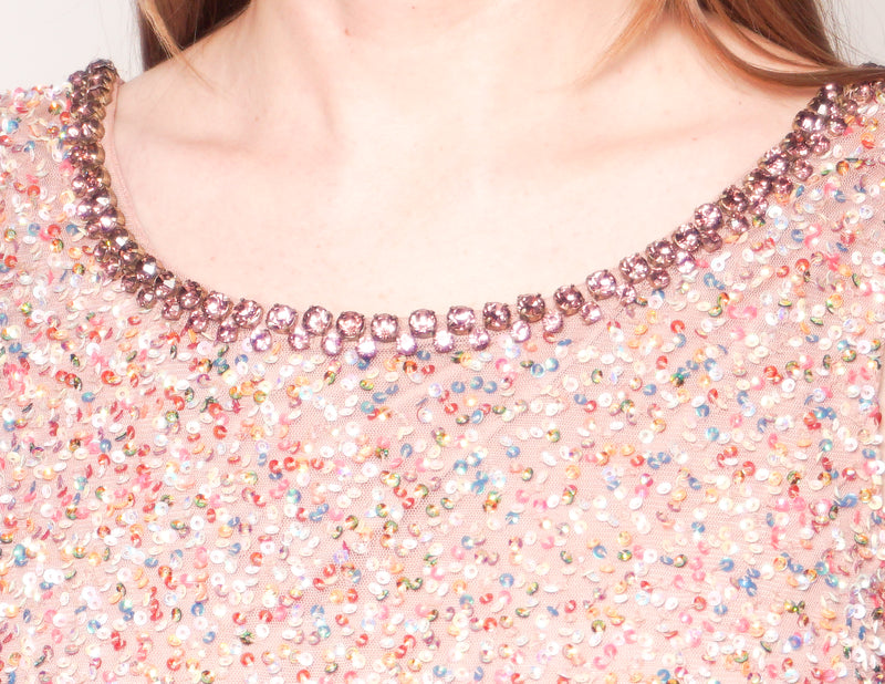 WONDER by JENNY PACKHAM Rainbow Sequin Pink Maxi Gown