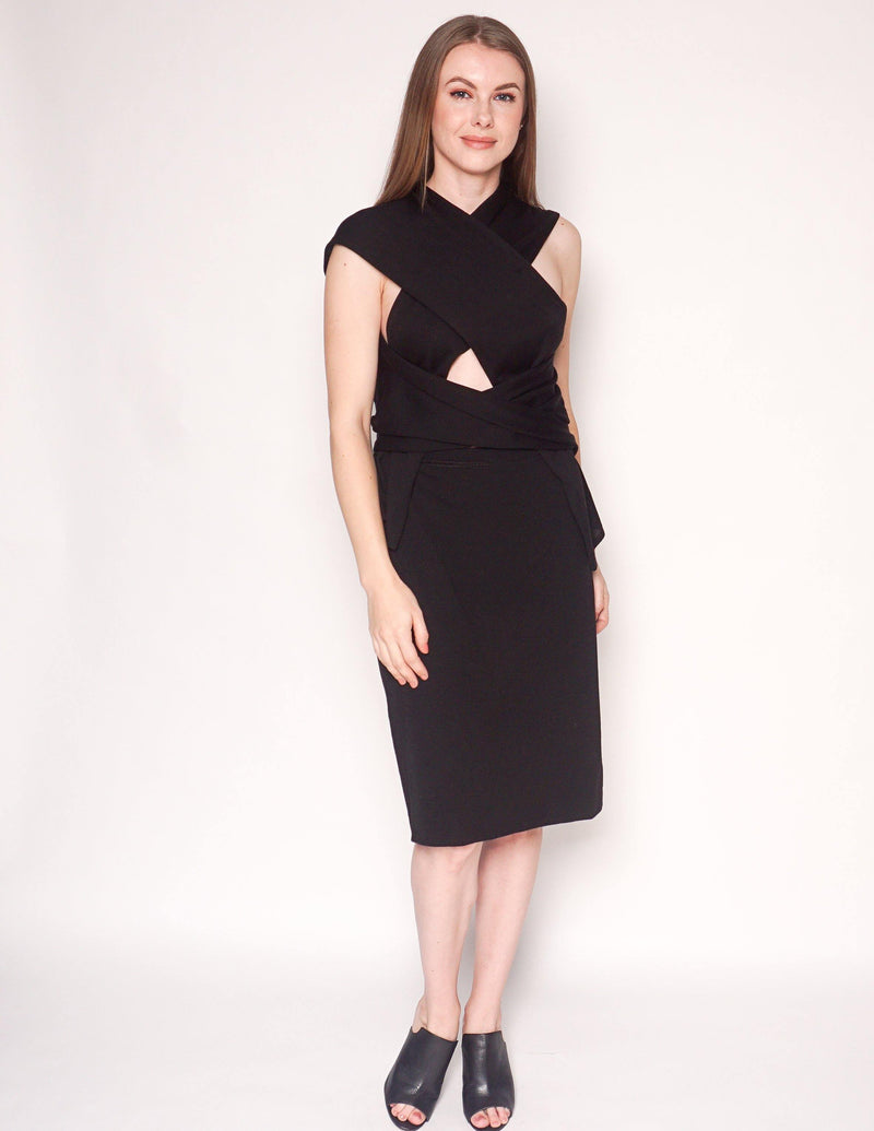 MAISON MARGIELA Black Wool Wrap Around Straps Dress - Fashion Without Trashin