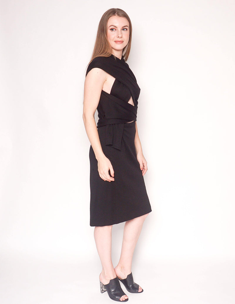 MAISON MARGIELA Black Wool Wrap Around Straps Dress - Fashion Without Trashin