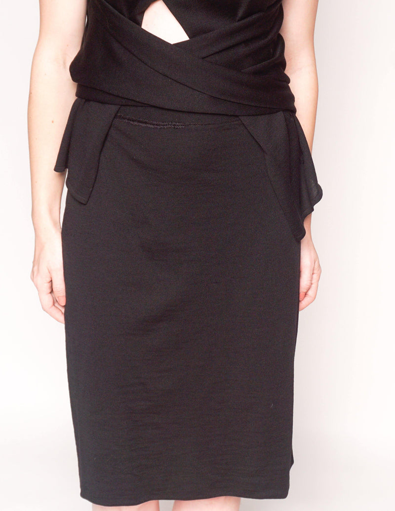 MAISON MARGIELA Black Wool Wrap Around Straps Dress - Fashion Without Trashin
