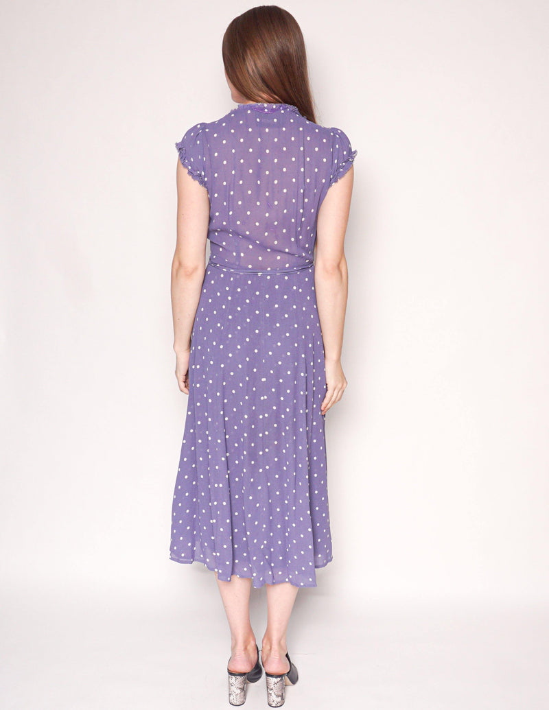 REFORMATION Purple Gwenyth Polka Dot Wrap Midi Dress - Fashion Without Trashin