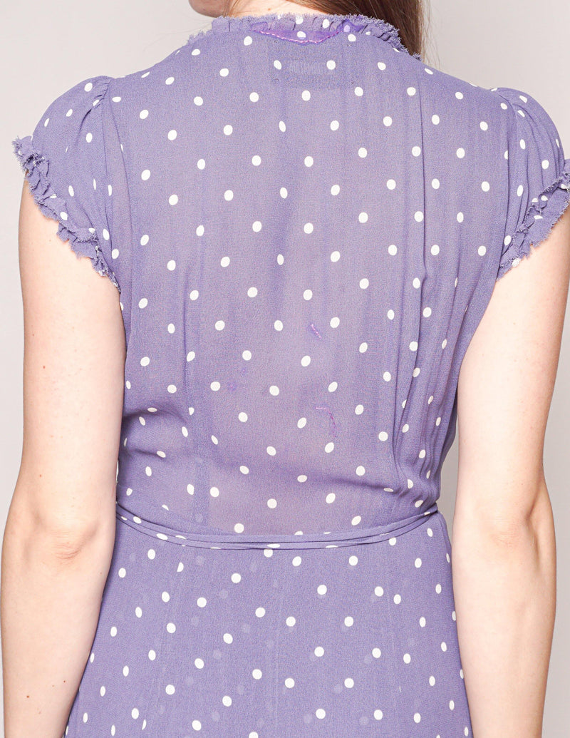 REFORMATION Purple Gwenyth Polka Dot Wrap Midi Dress - Fashion Without Trashin