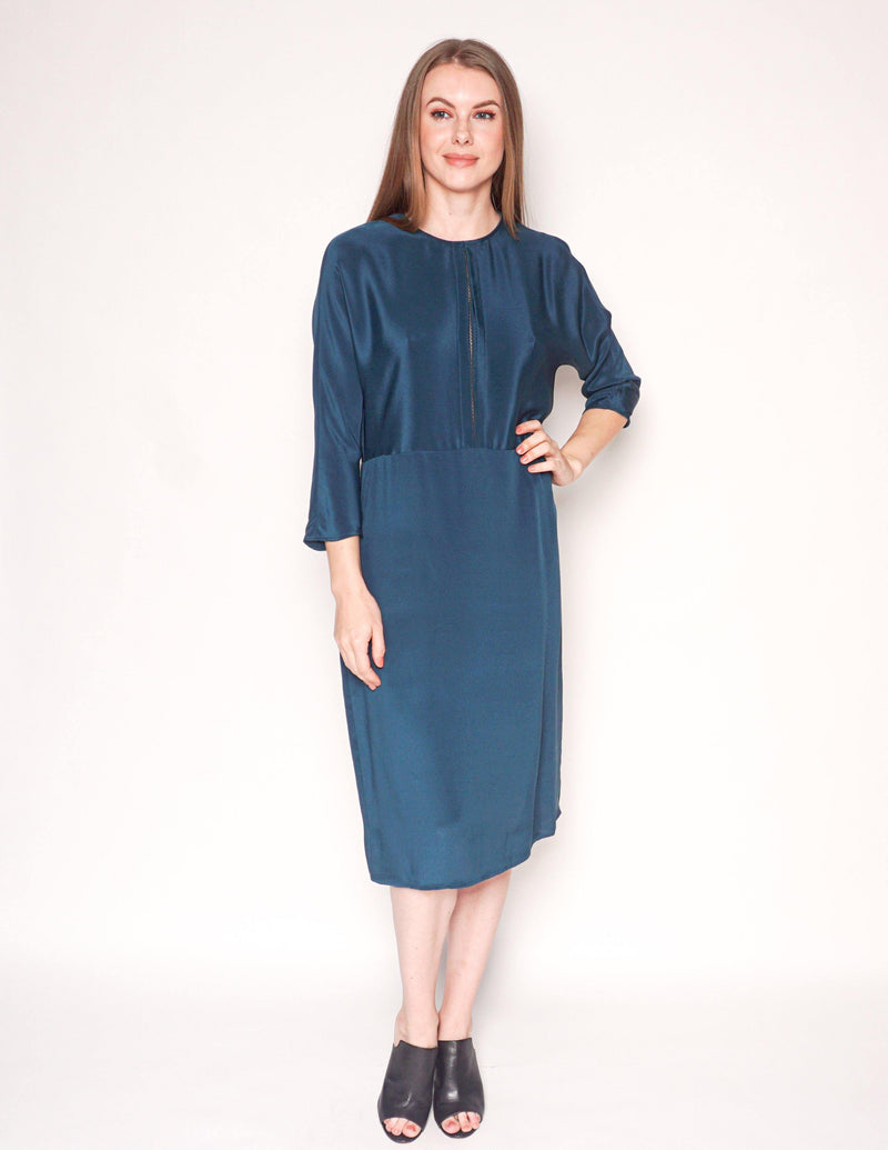 CUYANA Teal Dolman Sleeve Silk Midi Dress - Fashion Without Trashin