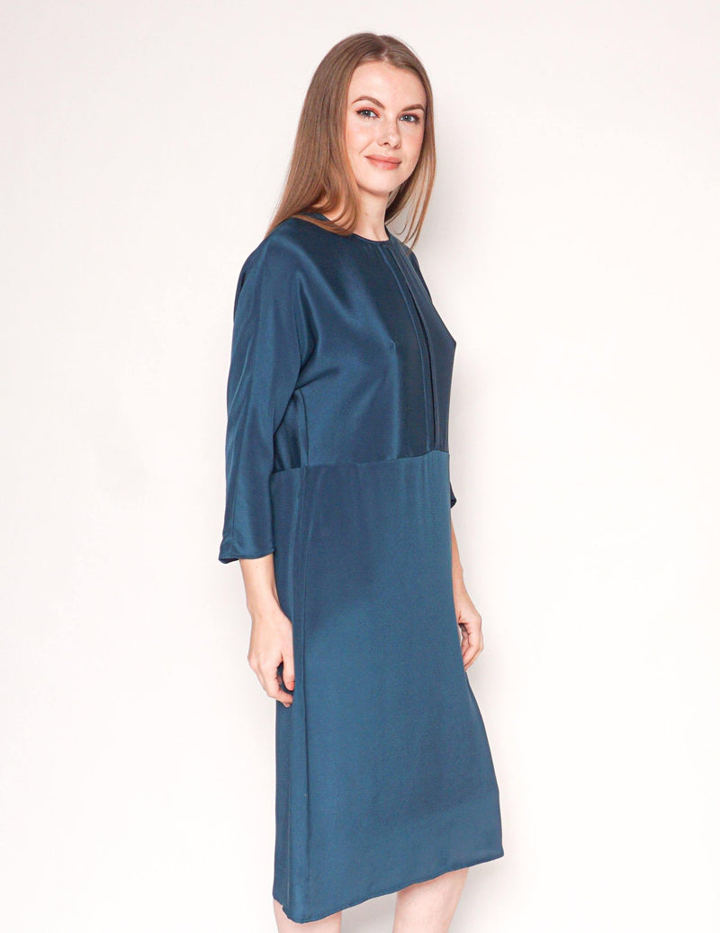 CUYANA Teal Dolman Sleeve Silk Midi Dress - Fashion Without Trashin