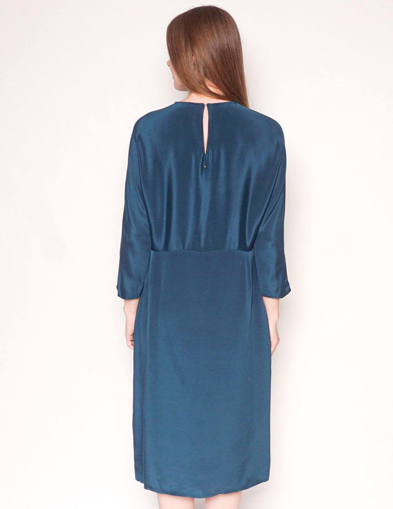 CUYANA Teal Dolman Sleeve Silk Midi Dress - Fashion Without Trashin