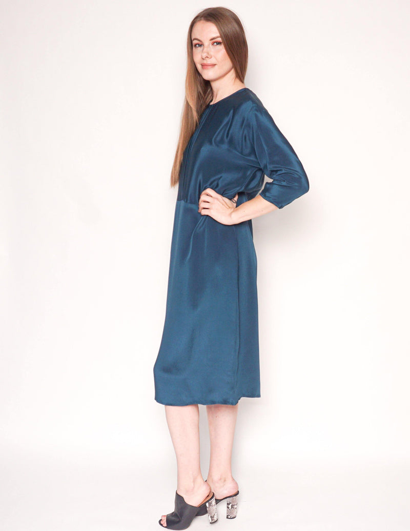 CUYANA Teal Dolman Sleeve Silk Midi Dress - Fashion Without Trashin