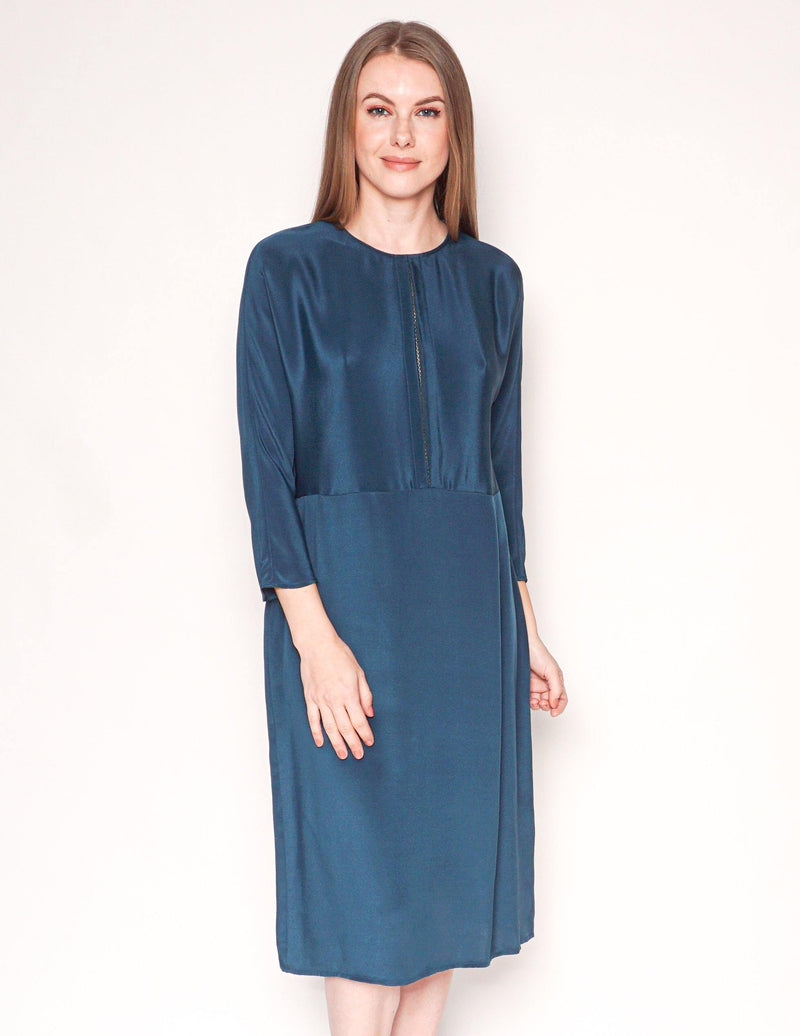 CUYANA Teal Dolman Sleeve Silk Midi Dress - Fashion Without Trashin