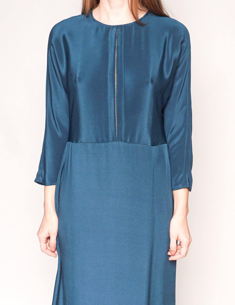 CUYANA Teal Dolman Sleeve Silk Midi Dress - Fashion Without Trashin