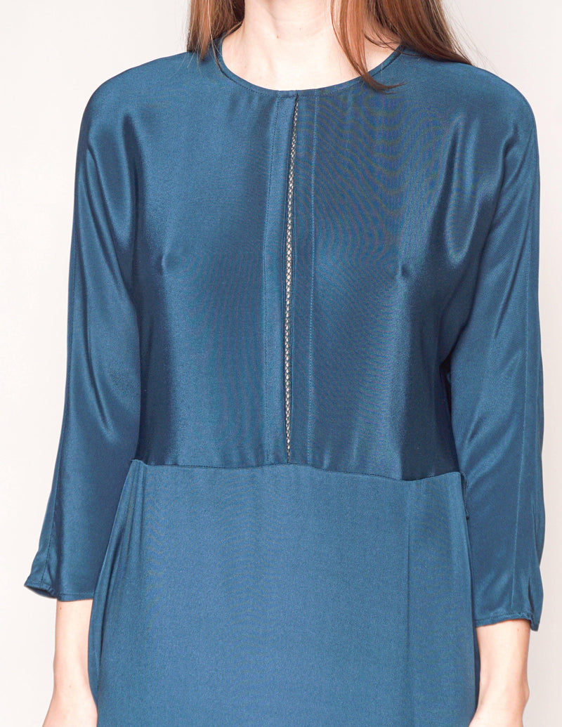 CUYANA Teal Dolman Sleeve Silk Midi Dress - Fashion Without Trashin