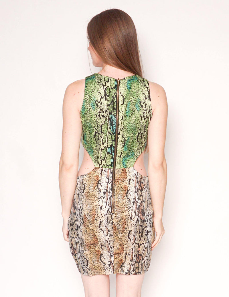 NAVEN Snakeskin Print Cutout Mini Dress - Fashion Without Trashin