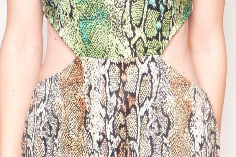 NAVEN Snakeskin Print Cutout Mini Dress - Fashion Without Trashin