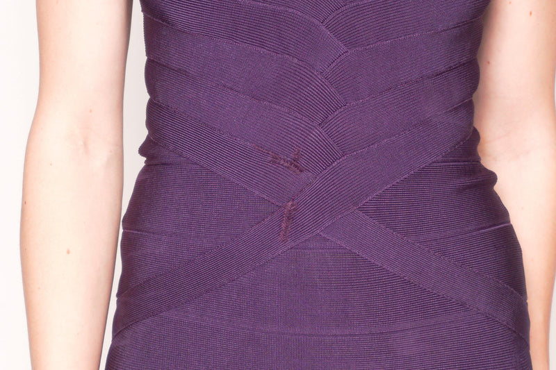 HERVE LEGER Purple Off-Shoulder Mini Bandage Dress - Fashion Without Trashin