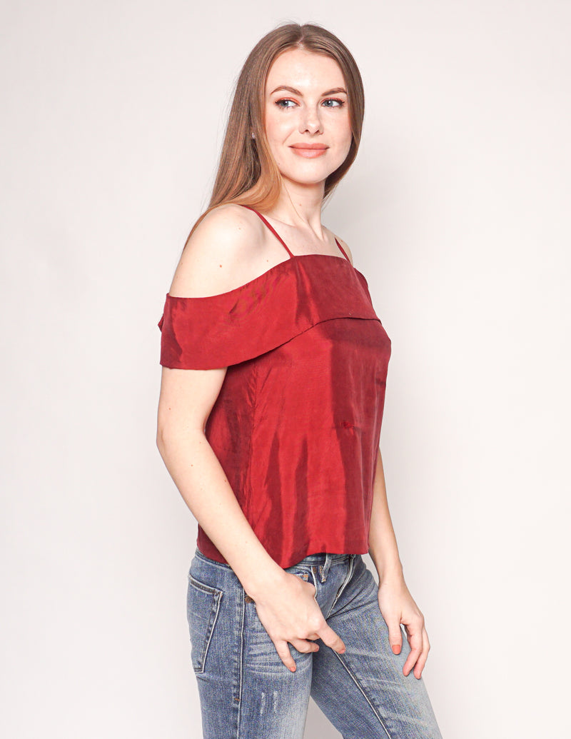 PROPHECY ATELIER  Cold-Shoulder Wine Red Cami Top (XS)