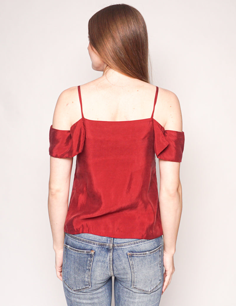 PROPHECY ATELIER  Cold-Shoulder Wine Red Cami Top (XS)