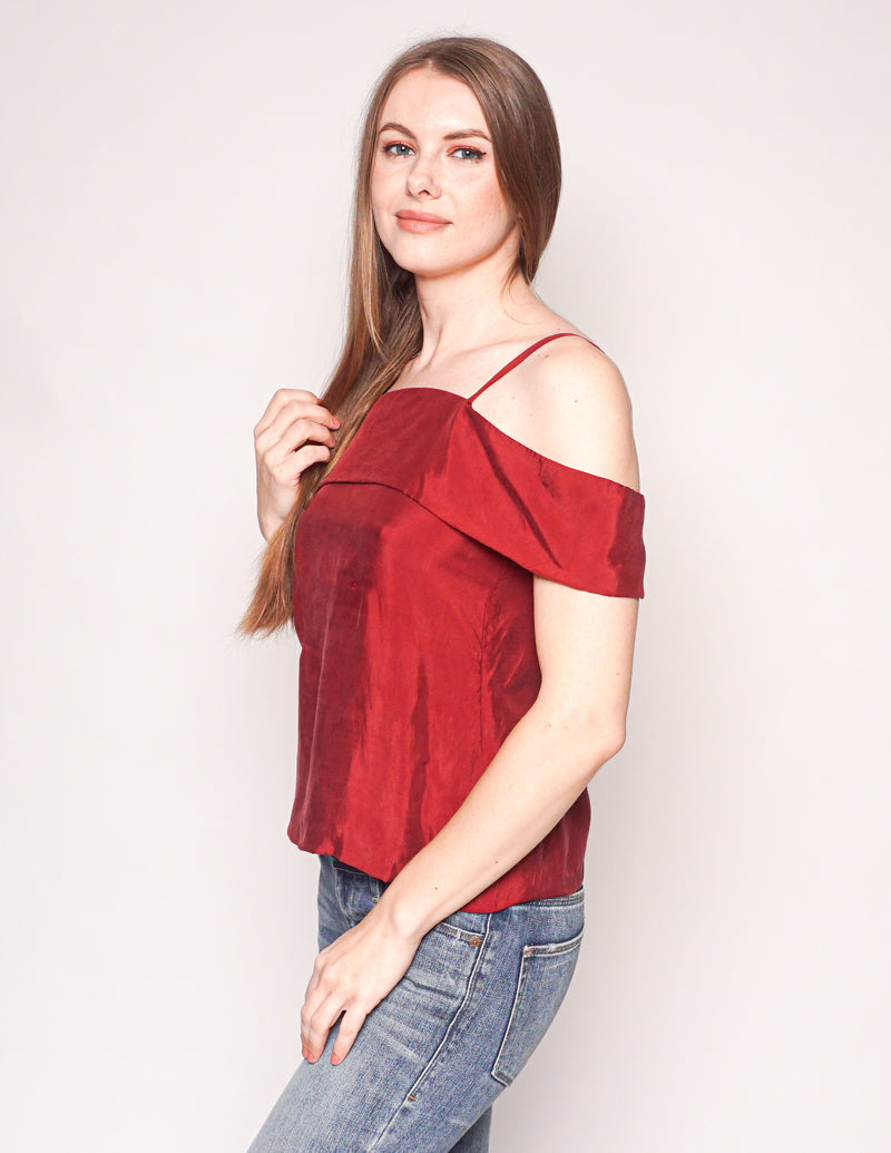 PROPHECY ATELIER  Cold-Shoulder Wine Red Cami Top (XS)
