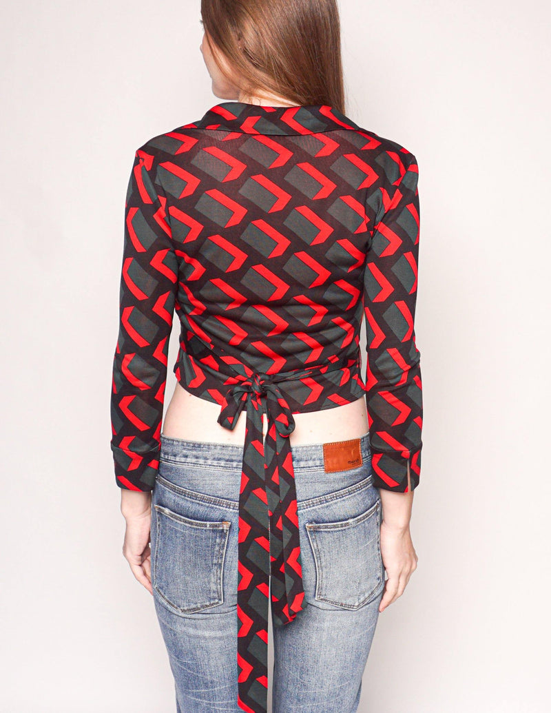 DIANE VON FURSTENBERG Vintage Silk Geometric Print Jill Wrap Top - Fashion Without Trashin