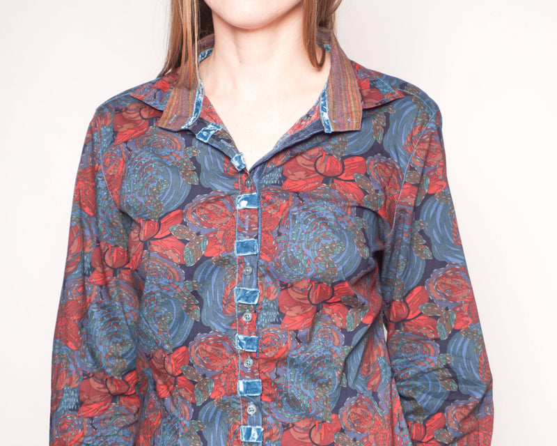 GEORG ROTH Floral Print Button-Down Teal Shirt - Fashion Without Trashin