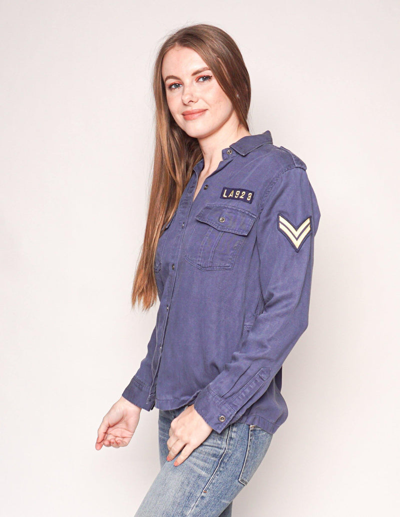 RAILS Blue Kato Shoulder Patch Military Shirt Jacket - Fashion Without Trashin